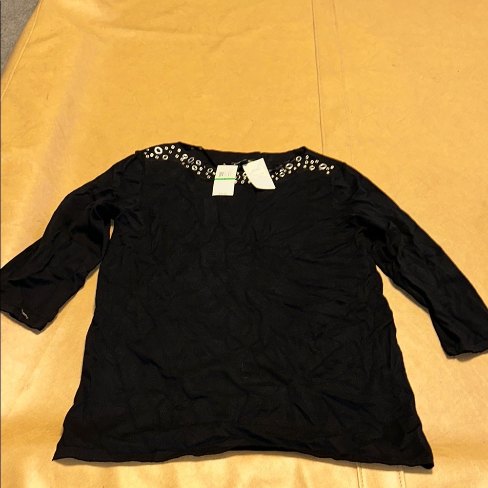 Cable & Gauge Black Embellished 3/4 Sleeve Blouse